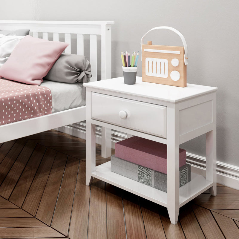 180001-002 : Nightstand Nightstand with Drawer and Shelf, White