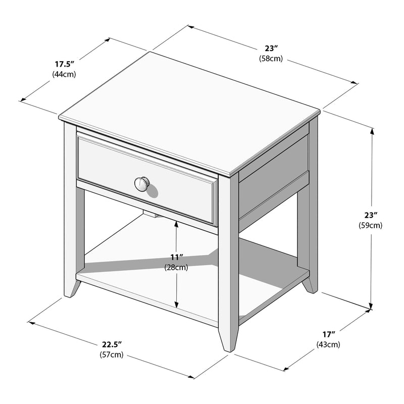 180001-002 : Nightstand Nightstand with Drawer and Shelf, White