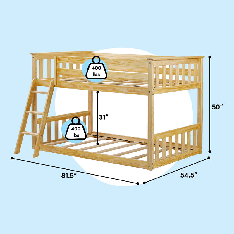 180214-001 : Bunk Beds Twin Over Twin Low Bunk Bed, Natural