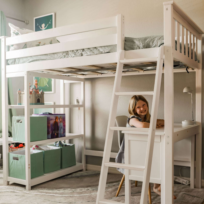 185218-002 : Loft Beds Twin-Size High Loft Bed With Bookcase & Desk, White