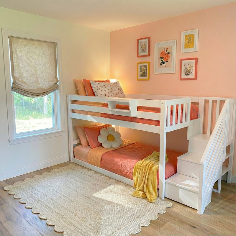 185220-002 : Bunk Beds Twin Over Twin Low Bunk Bed With Staircase, White