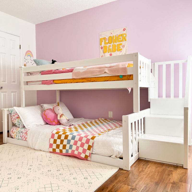 185223-002 : Bunk Beds Twin Over Full Low Bunk With Staircase, White