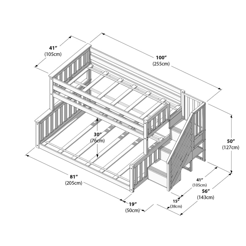 185223-002 : Bunk Beds Twin Over Full Low Bunk With Staircase, White