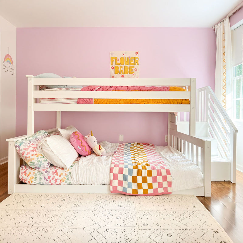 185223-002 : Bunk Beds Twin Over Full Low Bunk With Staircase, White
