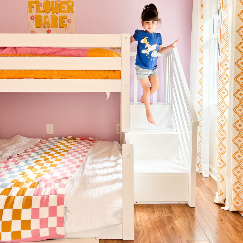 185223-002 : Bunk Beds Twin Over Full Low Bunk With Staircase, White