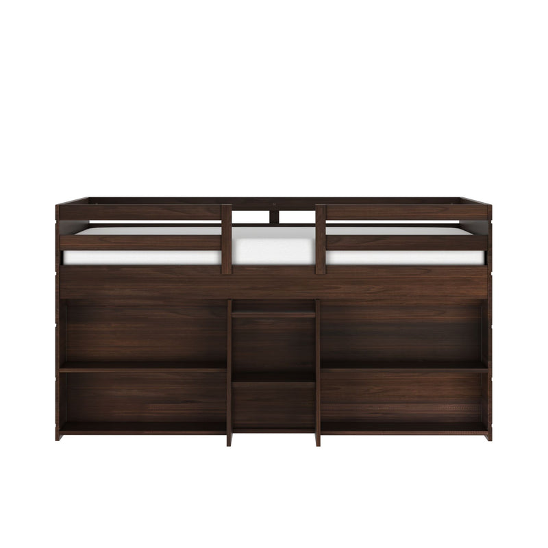 190025-181 : Loft Beds Farmhouse Twin Low Loft with 2 Bookcases, Barnwood Brown