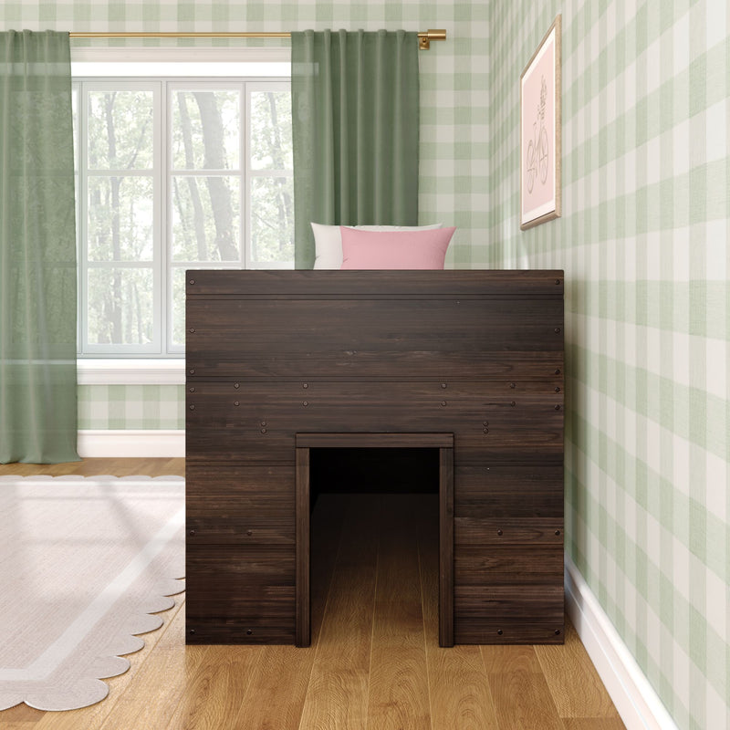 190025-181 : Loft Beds Farmhouse Twin Low Loft with 2 Bookcases, Barnwood Brown