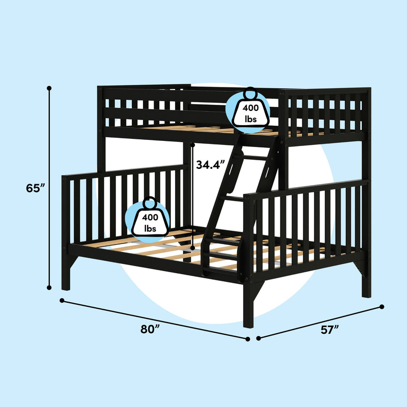 210231-170 : Bunk Beds Scandinavian Twin Over Full Bunk Bed, Black