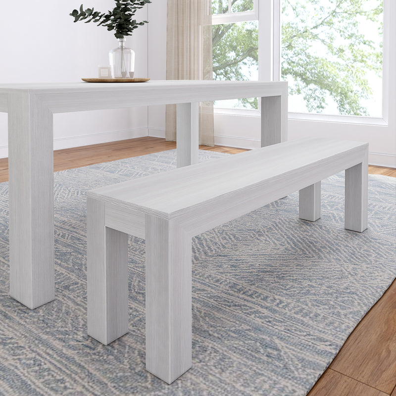 230220-192 : Dining Bench Modern Dining Bench, White Wirebrush