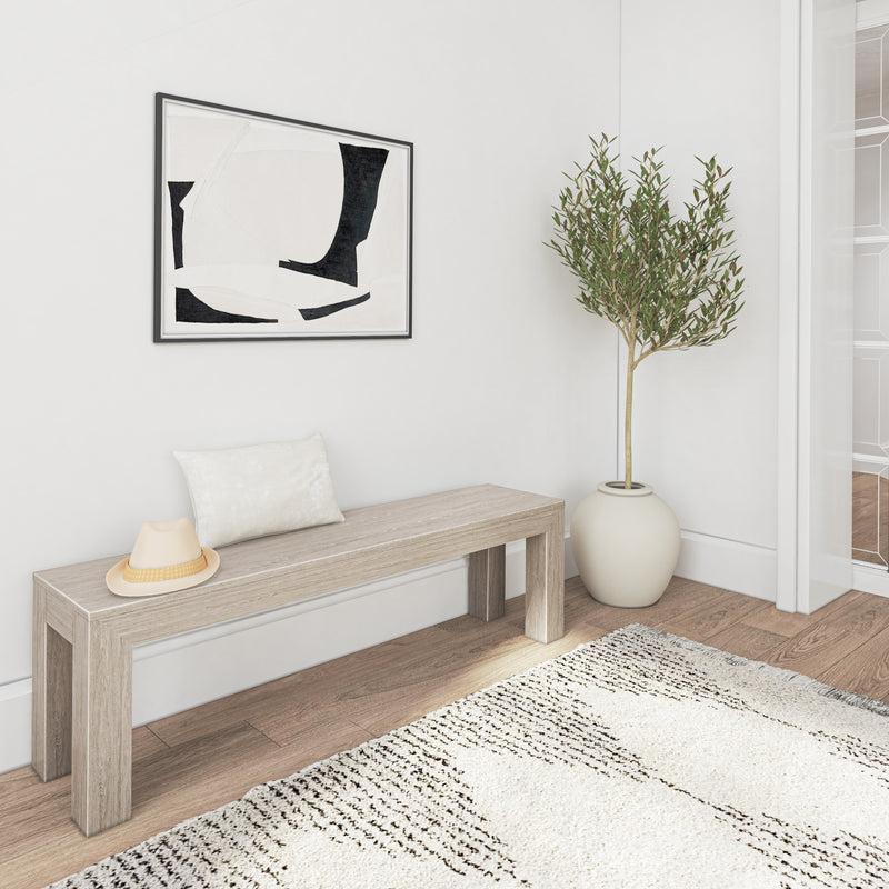 230220-199 : Dining Bench Modern Dining Bench, Seashell Wirebrush