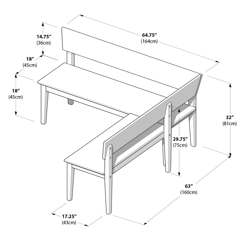 2700336000-007 : Dining Bench Risa Corner Bench (64in x 64in / 1620mm x 1620mm), Pecan