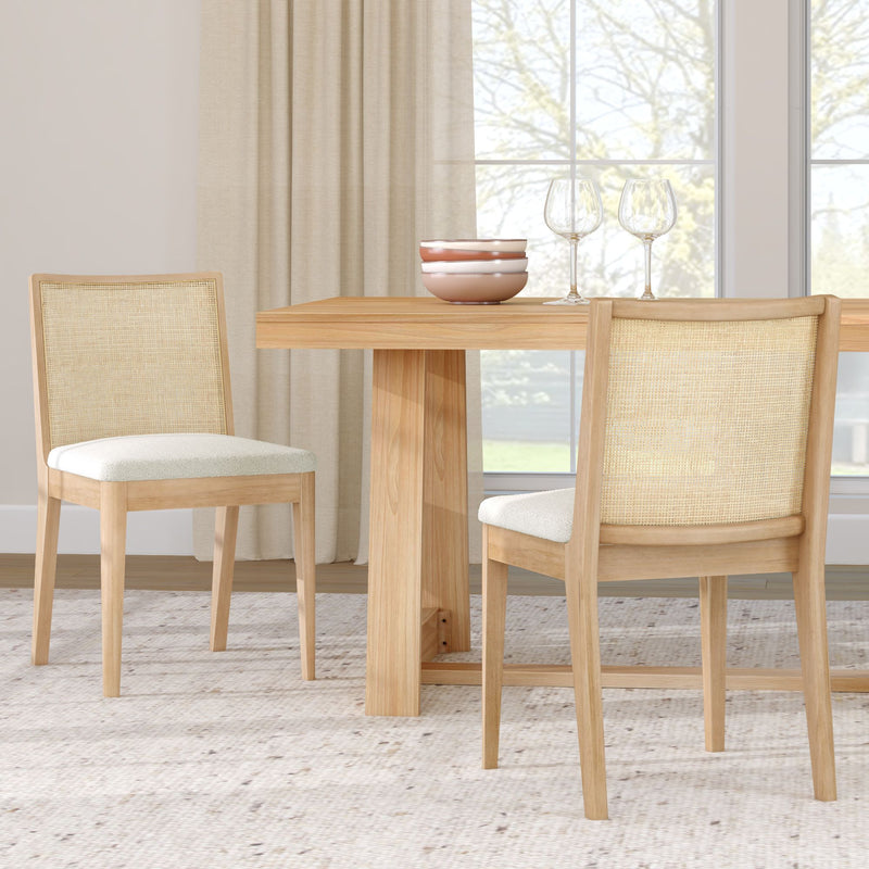 3000360600-605 : Dining Chair Elio Rattan Back Dining Chair, Blonde Frame, Ivory bouclée (WN2022A-2) Fabric