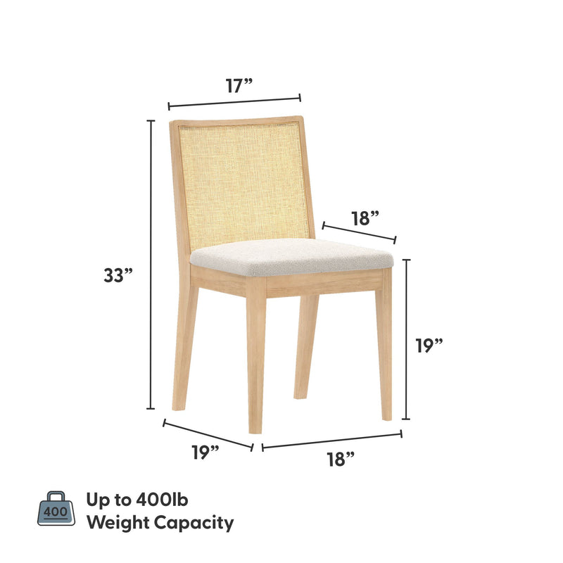 3000360600-605 : Dining Chair Elio Rattan Back Dining Chair, Blonde Frame, Ivory bouclée (WN2022A-2) Fabric
