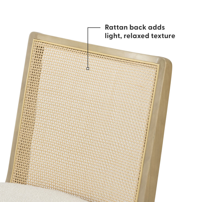 3000360600-605 : Dining Chair Elio Rattan Back Dining Chair, Blonde Frame, Ivory bouclée (WN2022A-2) Fabric