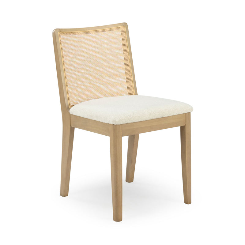 3000360600-605 : Dining Chair Elio Rattan Back Dining Chair, Blonde Frame, Ivory bouclée (WN2022A-2) Fabric