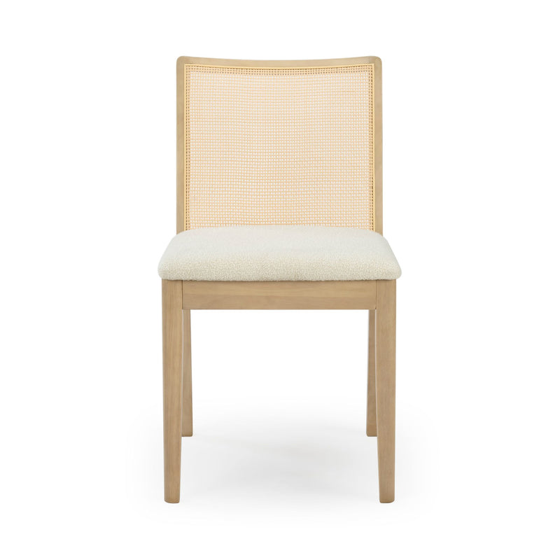3000360600-605 : Dining Chair Elio Rattan Back Dining Chair, Blonde Frame, Ivory bouclée (WN2022A-2) Fabric