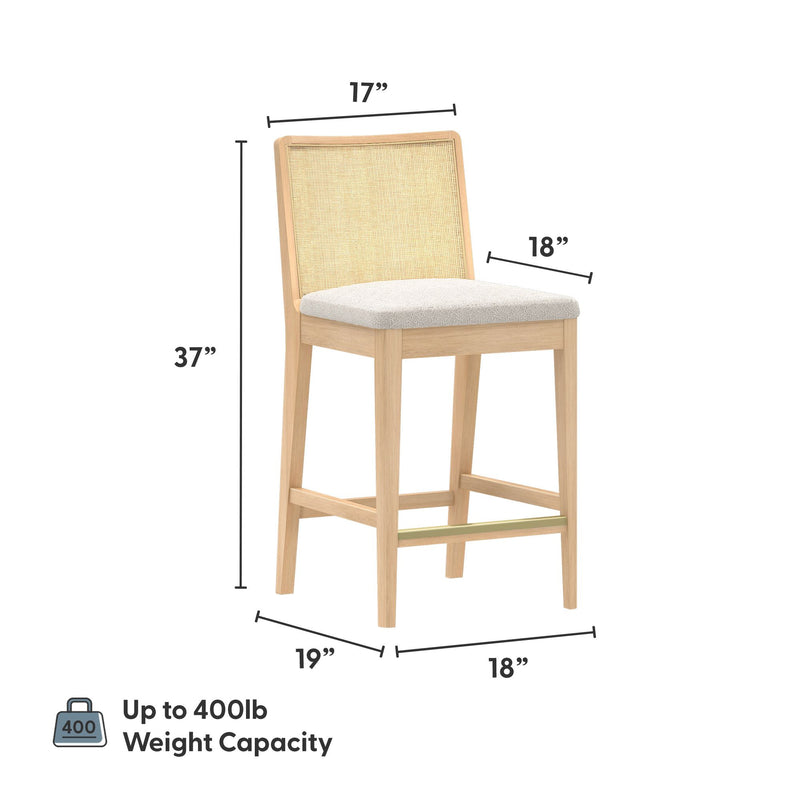 3000360700-605 : Counter Chair Elio Rattan Back Counter Stool, Blonde Frame, Ivory bouclée (WN2022A-2) Fabric