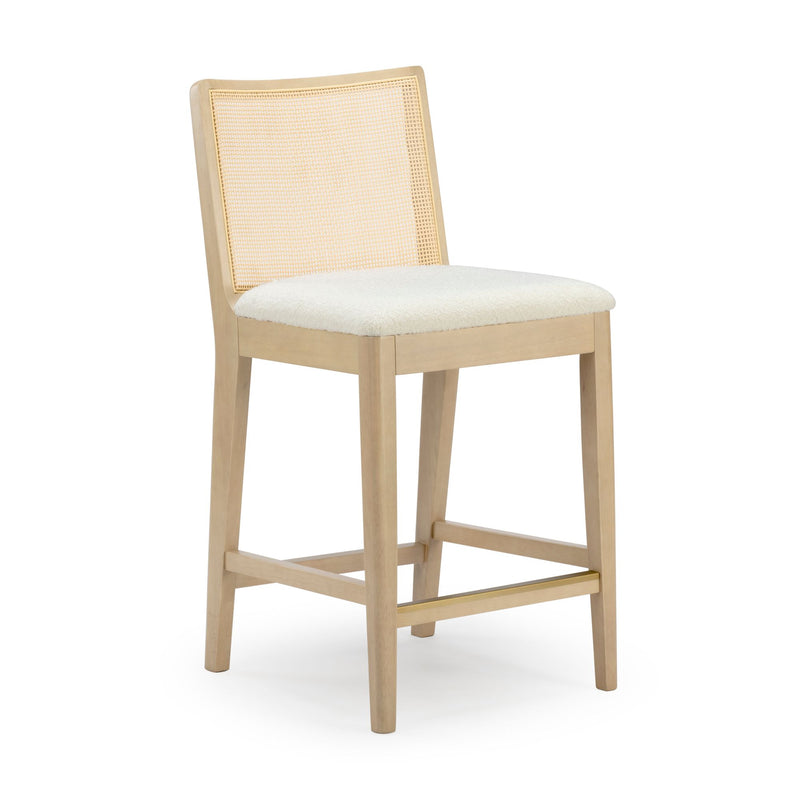 3000360700-605 : Counter Chair Elio Rattan Back Counter Stool, Blonde Frame, Ivory bouclée (WN2022A-2) Fabric