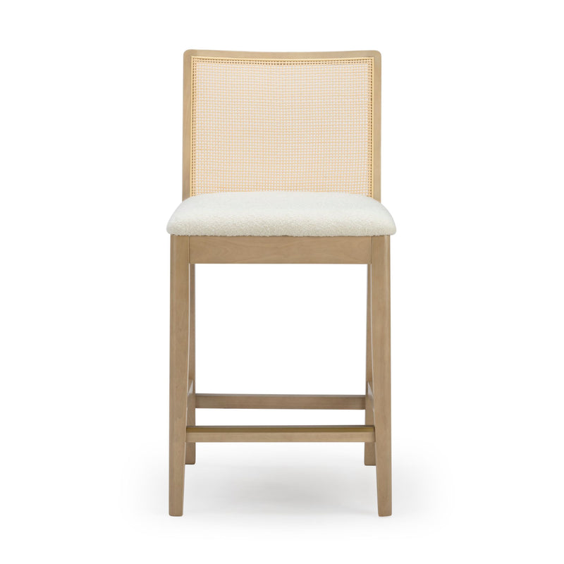 3000360700-605 : Counter Chair Elio Rattan Back Counter Stool, Blonde Frame, Ivory bouclée (WN2022A-2) Fabric