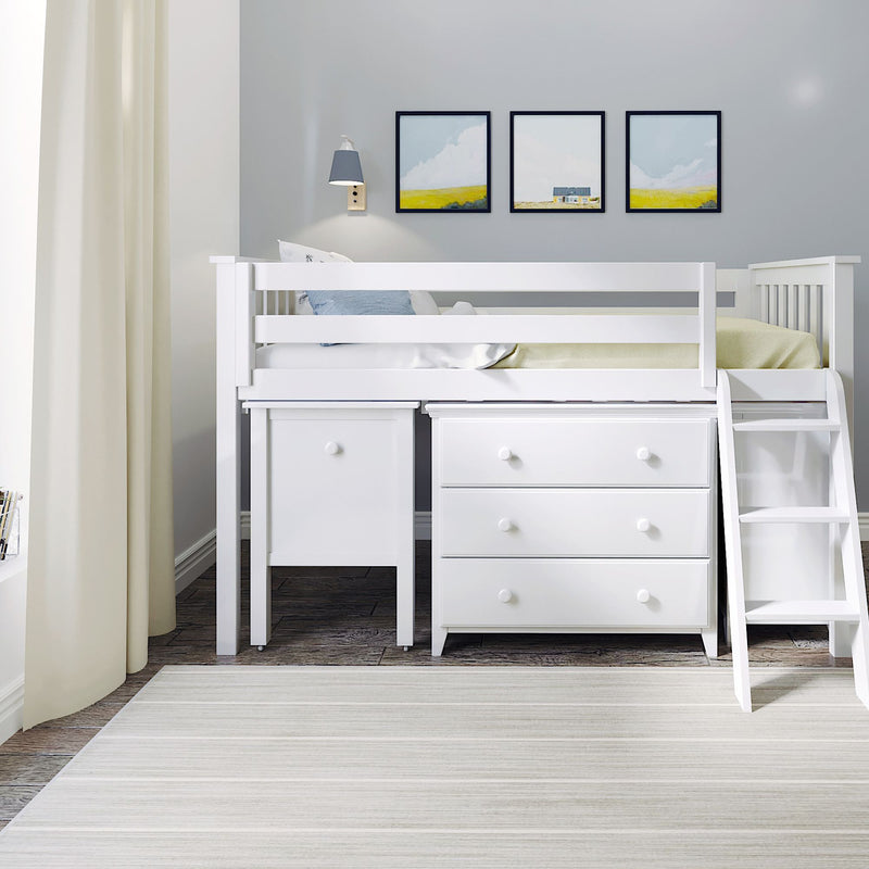 71S-L3D3DDK-002 : Loft Beds Twin Storage Loft Bed with Two Dressers and Desk, White