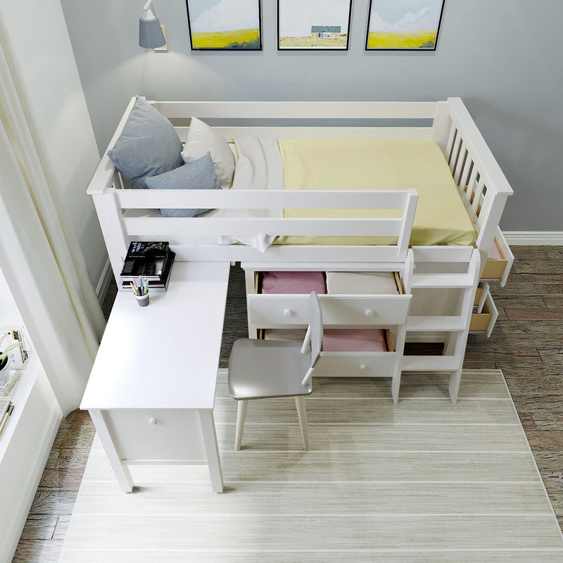 71S-L3D3DDK-002 : Loft Beds Twin Storage Loft Bed with Two Dressers and Desk, White