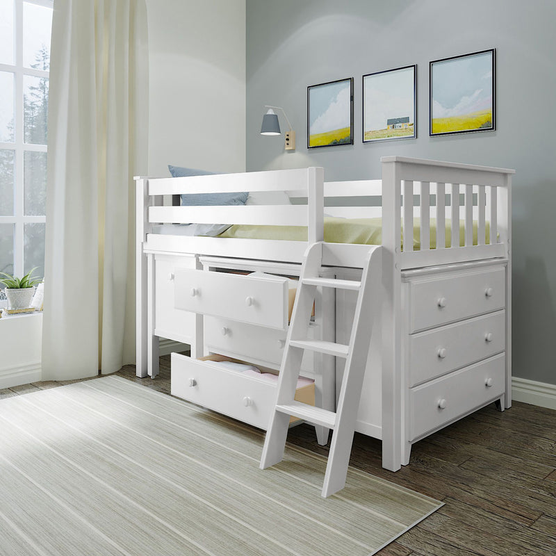 71S-L3D3DDK-002 : Loft Beds Twin Storage Loft Bed with Two Dressers and Desk, White