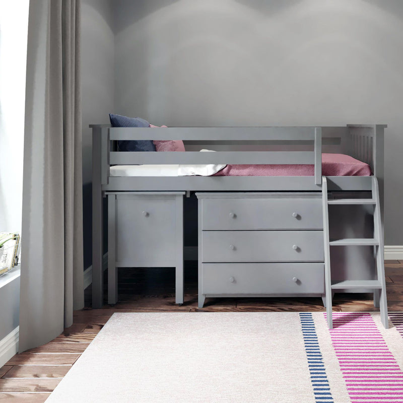 71S-L3D3DDK-121 : Loft Beds Twin Storage Loft Bed with Two Dressers and Desk, Grey