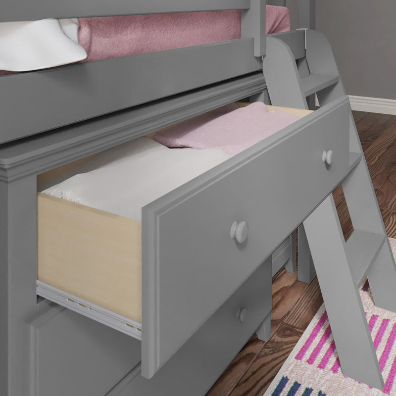 71S-L3D3DDK-121 : Loft Beds Twin Storage Loft Bed with Two Dressers and Desk, Grey