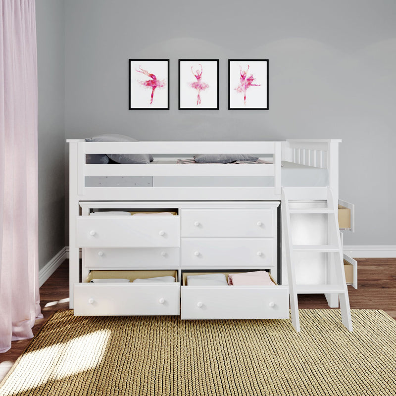 71S-L3D6D-002 : Loft Beds Twin Storage Loft Bed with Two Dressers, White