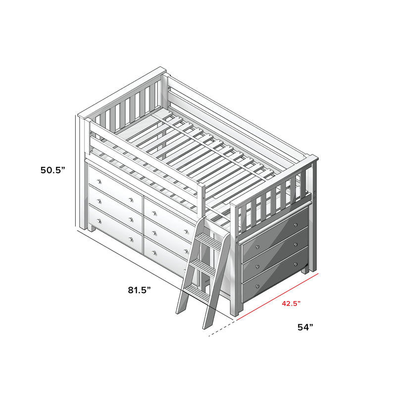 71S-L3D6D-002 : Loft Beds Twin Storage Loft Bed with Two Dressers, White