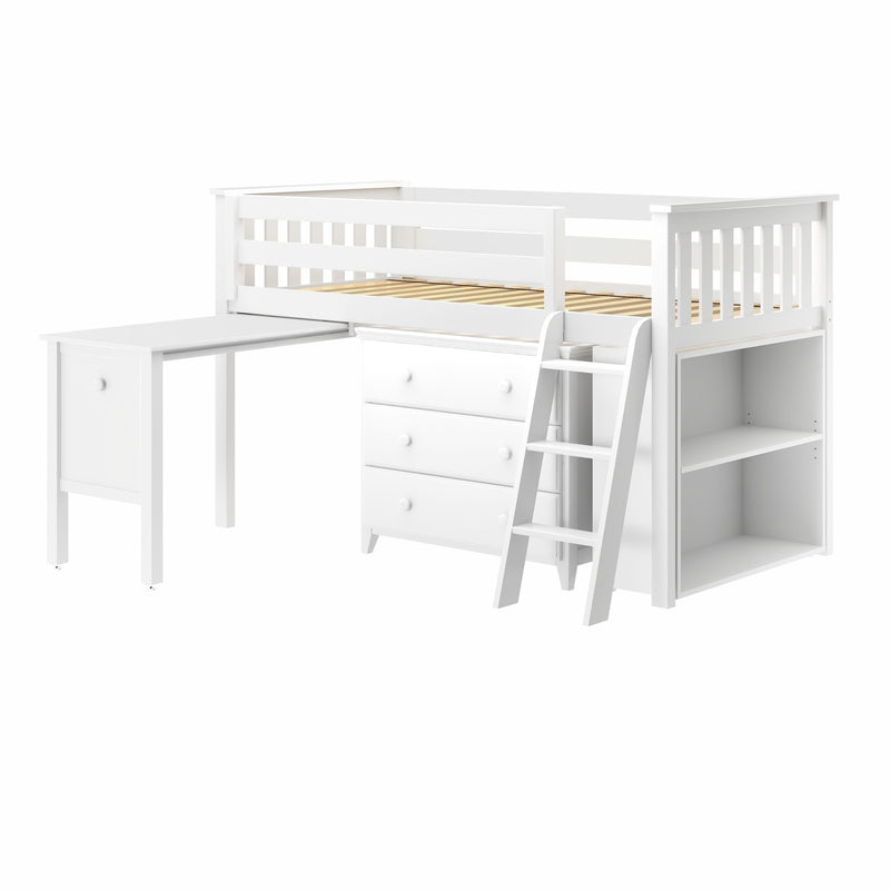 Twin-Size Storage Loft Bed with Dresser, Bookcase and Desk