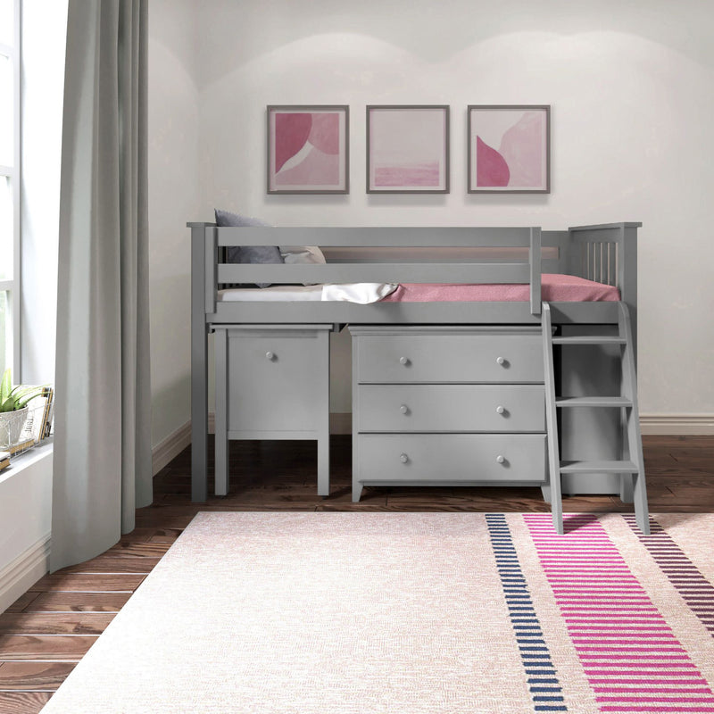 71S-L3DBKDK-121 : Loft Beds Twin Storage Loft Bed with Dresser, Bookcase and Desk, Grey
