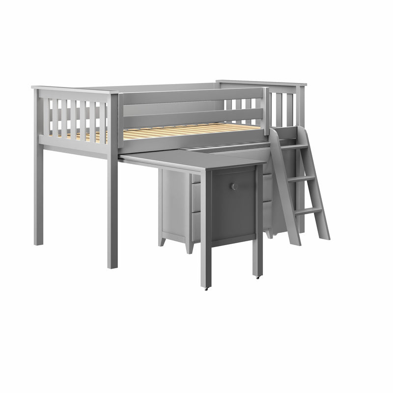 71S-L3DBKDK-121 : Loft Beds Twin Storage Loft Bed with Dresser, Bookcase and Desk, Grey