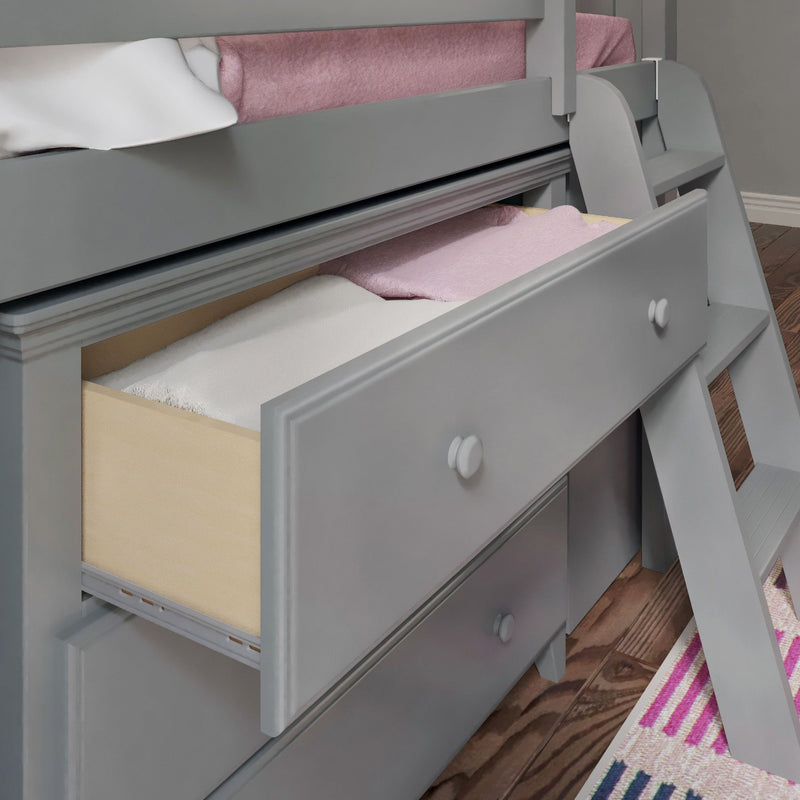 71S-L3DBKDK-121 : Loft Beds Twin Storage Loft Bed with Dresser, Bookcase and Desk, Grey