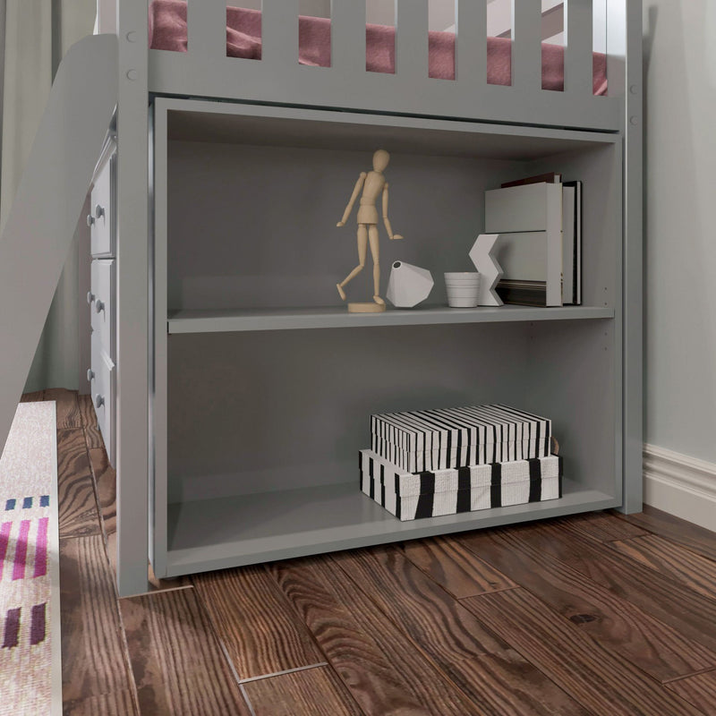 71S-L3DBKDK-121 : Loft Beds Twin Storage Loft Bed with Dresser, Bookcase and Desk, Grey
