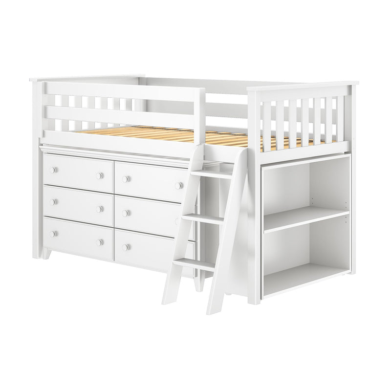 71S-L6DBK-002 : Loft Beds Twin Storage Loft Bed with Dresser and Bookcase, White