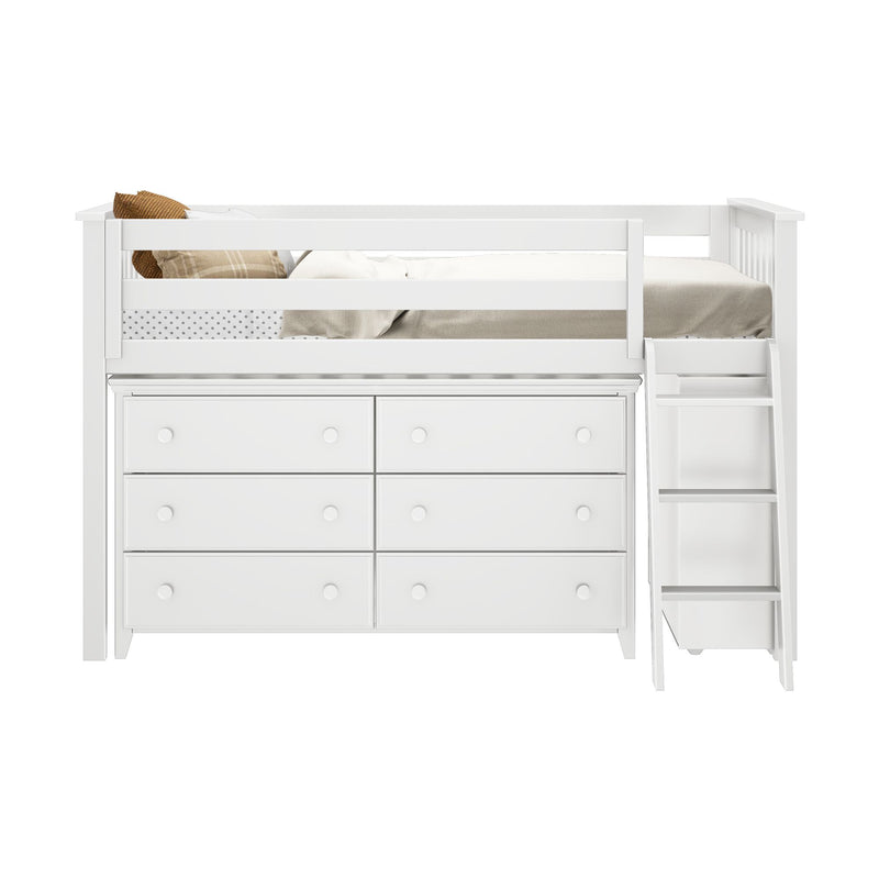 71S-L6DBK-002 : Loft Beds Twin Storage Loft Bed with Dresser and Bookcase, White