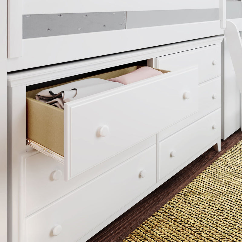 71S-L6DBK-002 : Loft Beds Twin Storage Loft Bed with Dresser and Bookcase, White