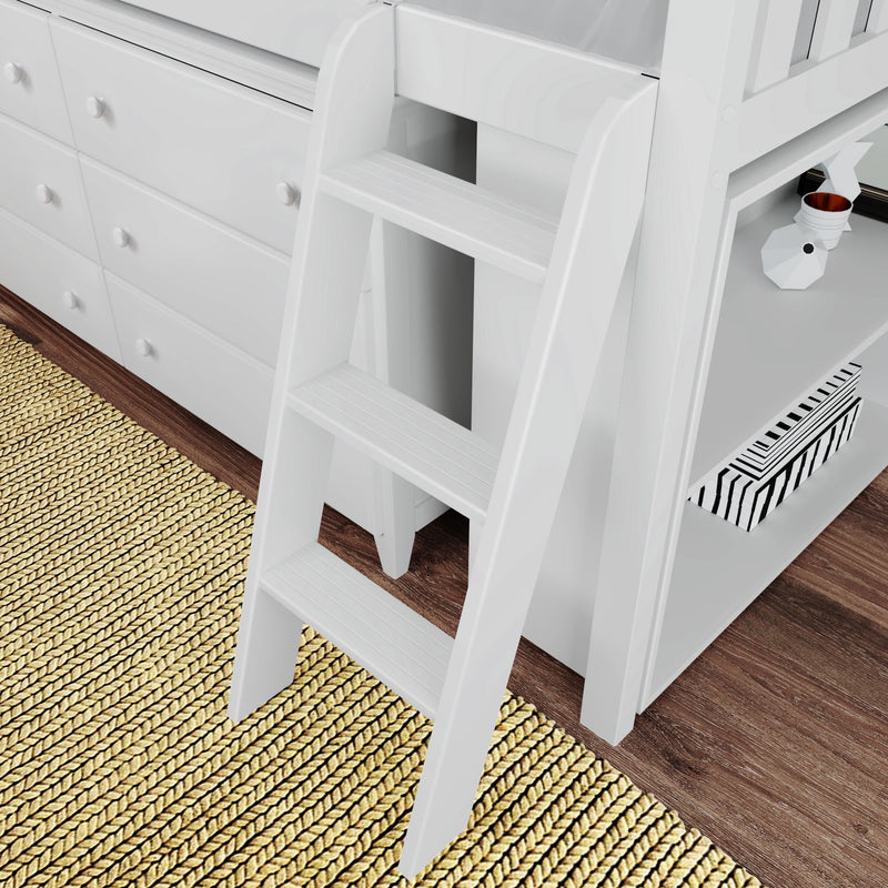 71S-L6DBK-002 : Loft Beds Twin Storage Loft Bed with Dresser and Bookcase, White