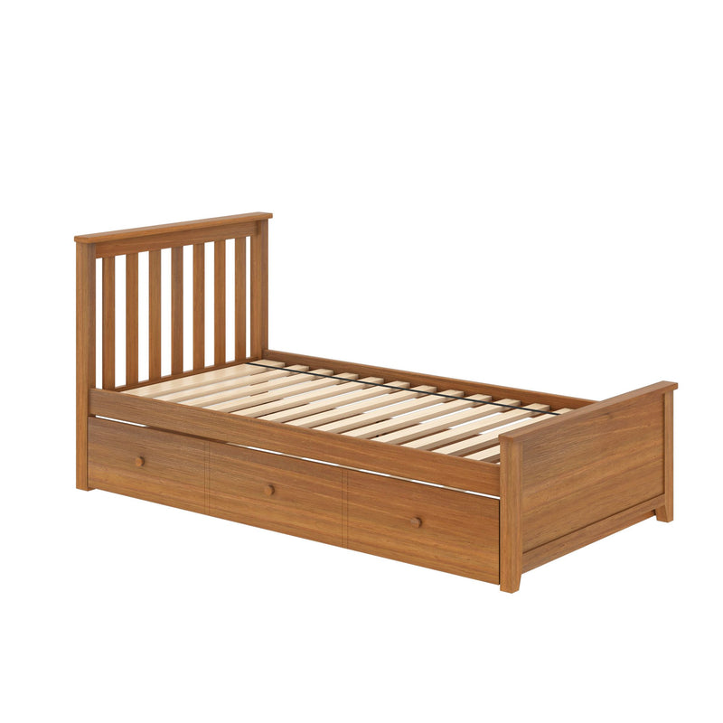 71S-TBEDTR-007 : Single Beds Twin-Size Platform Bed With Trundle, Pecan