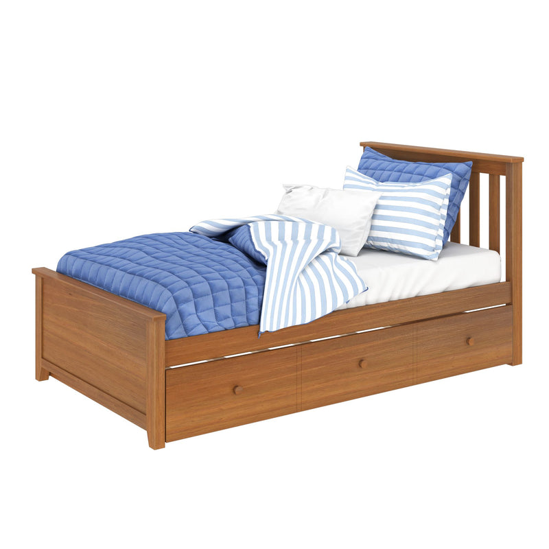 71S-TBEDTR-007 : Single Beds Twin-Size Platform Bed With Trundle, Pecan