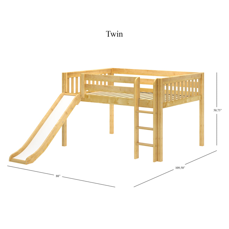 AMAZING NS : Loft Bed Full Low Loft Bed with Slide and Straight Ladder on Front, Natural Birch Slats