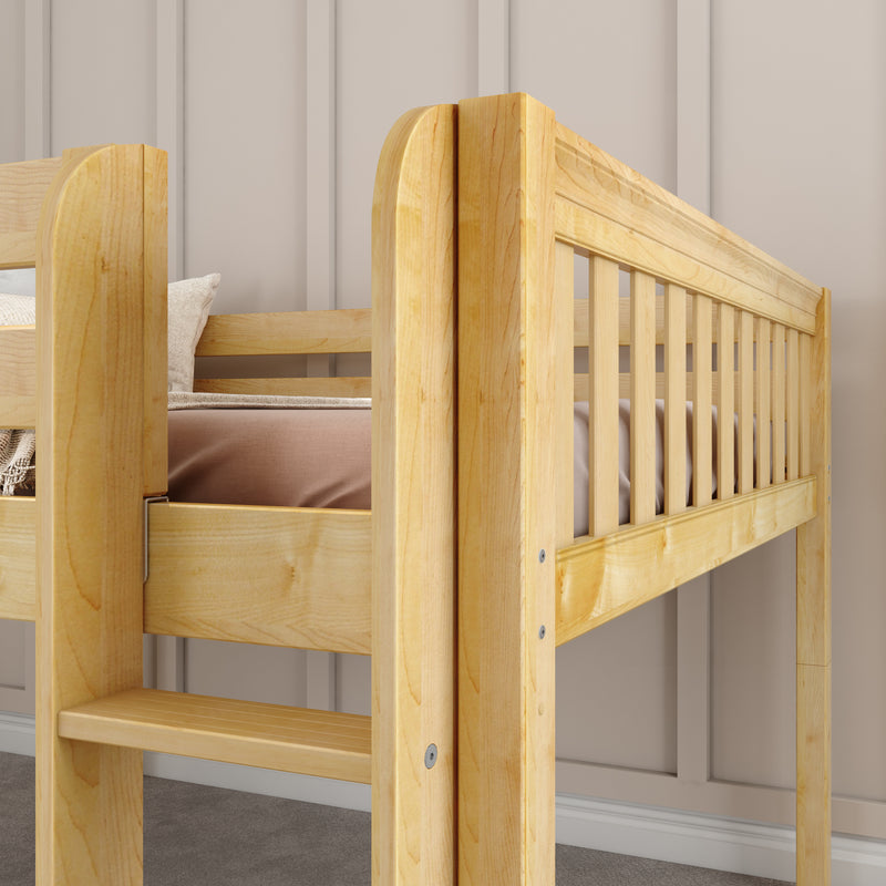 AMAZING NS : Loft Bed Full Low Loft Bed with Slide and Straight Ladder on Front, Natural Birch Slats