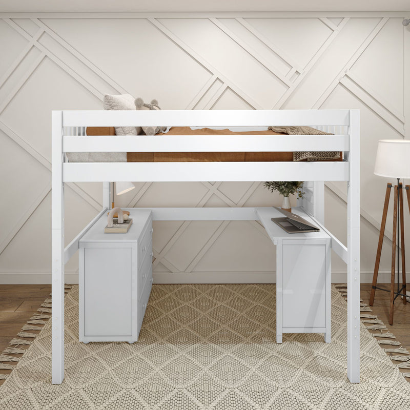 BULKY1 WS : Study Loft Beds Full High Loft Bed with Desk + Storage, Slat, White
