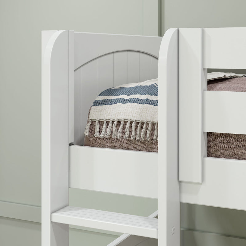 CRUX WP : Quad Corner Bunk Twin Mid Quad Corner Bunk with Left Straight Ladder + Right Angled Ladder on Front, Classic White Panel