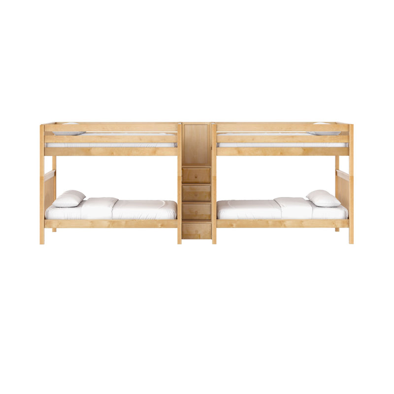 DIRECTOR XL NS : Quad Bunk Classic High Queen Quad Bunk Bed with Stairs in Middle, Natural Birch Slats