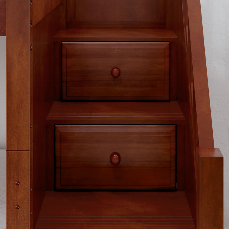 ENORMOUS15 CS : Loft Bed Full High Loft Study Bed with Corner Desk and Stairs on End, Chestnut Slats