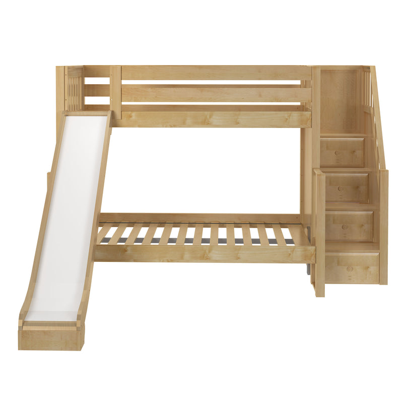 FOXTROT NS : Bunk Bed Classic Mid Twin over Full Bunk Bed with Slide and Stairs on End, Natural Birch Slats