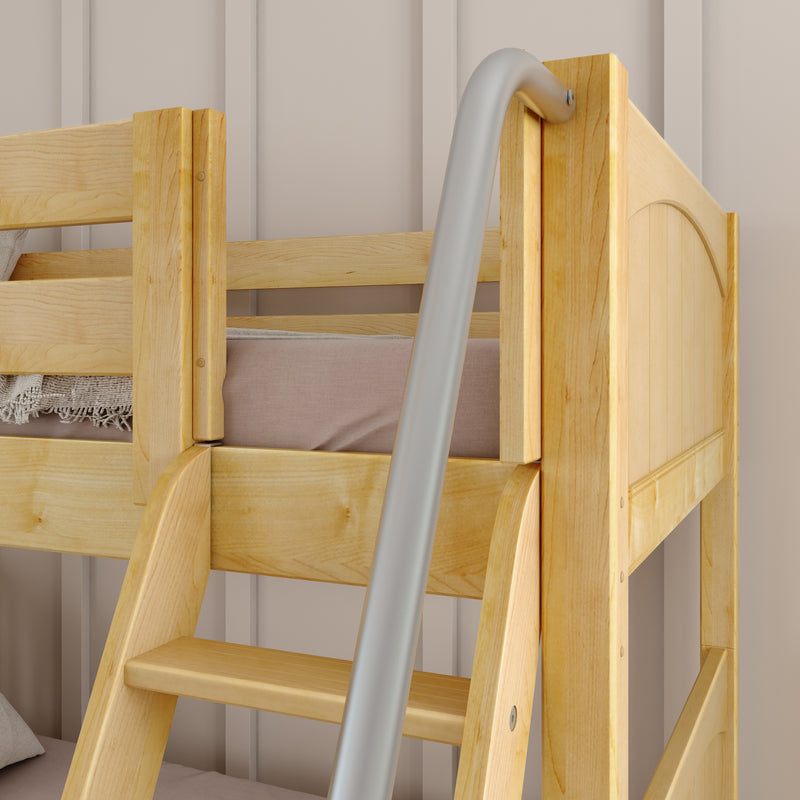 HAPPY XL NP : Bunk Bed Classic Mid Twin XL Bunk Bed with Slide and Angled Ladder on Front, Natural Birch Panel
