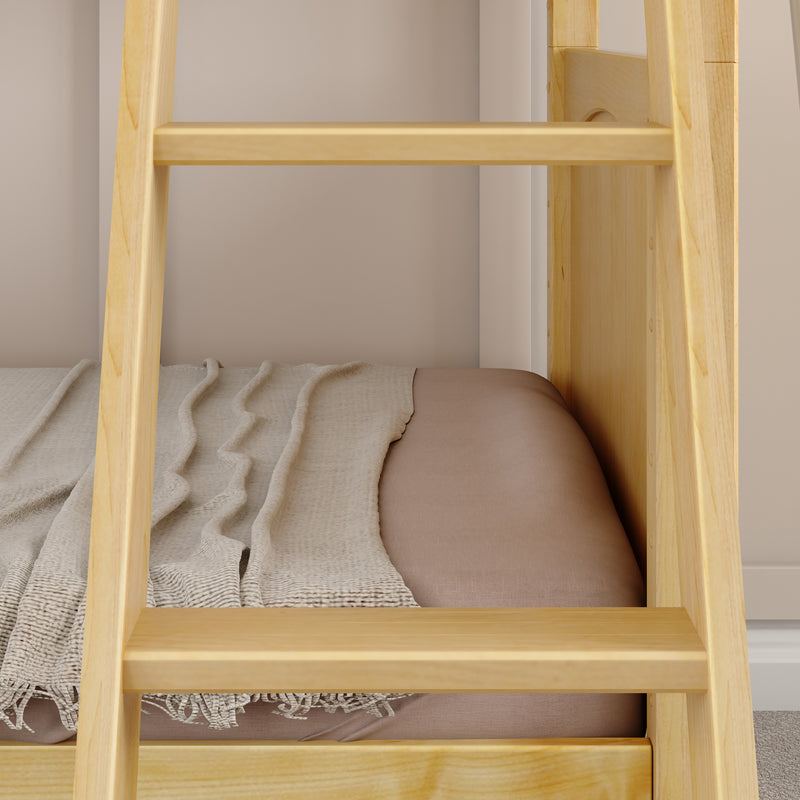 HAPPY XL NP : Bunk Bed Classic Mid Twin XL Bunk Bed with Slide and Angled Ladder on Front, Natural Birch Panel